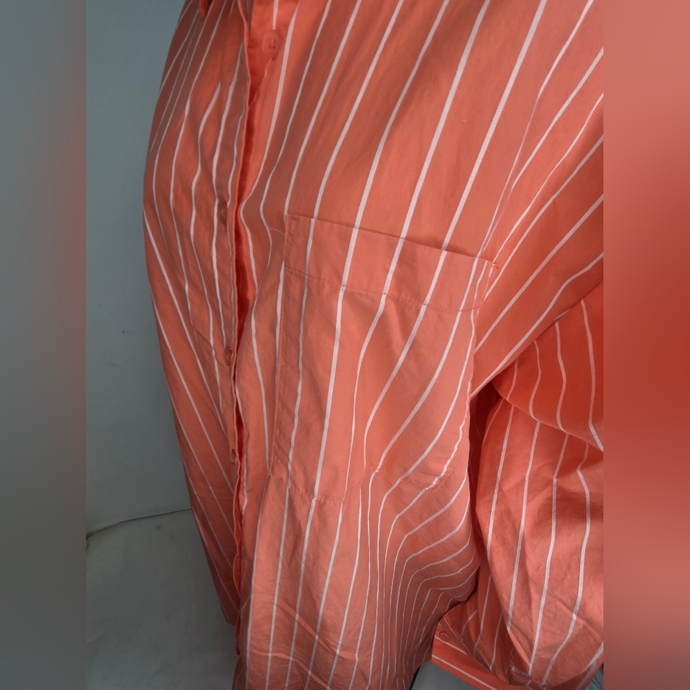 A New Day Size XXL Vibrant Coral Oversized Shirt with Subtle Stripes Button-up - Picture 5 of 11